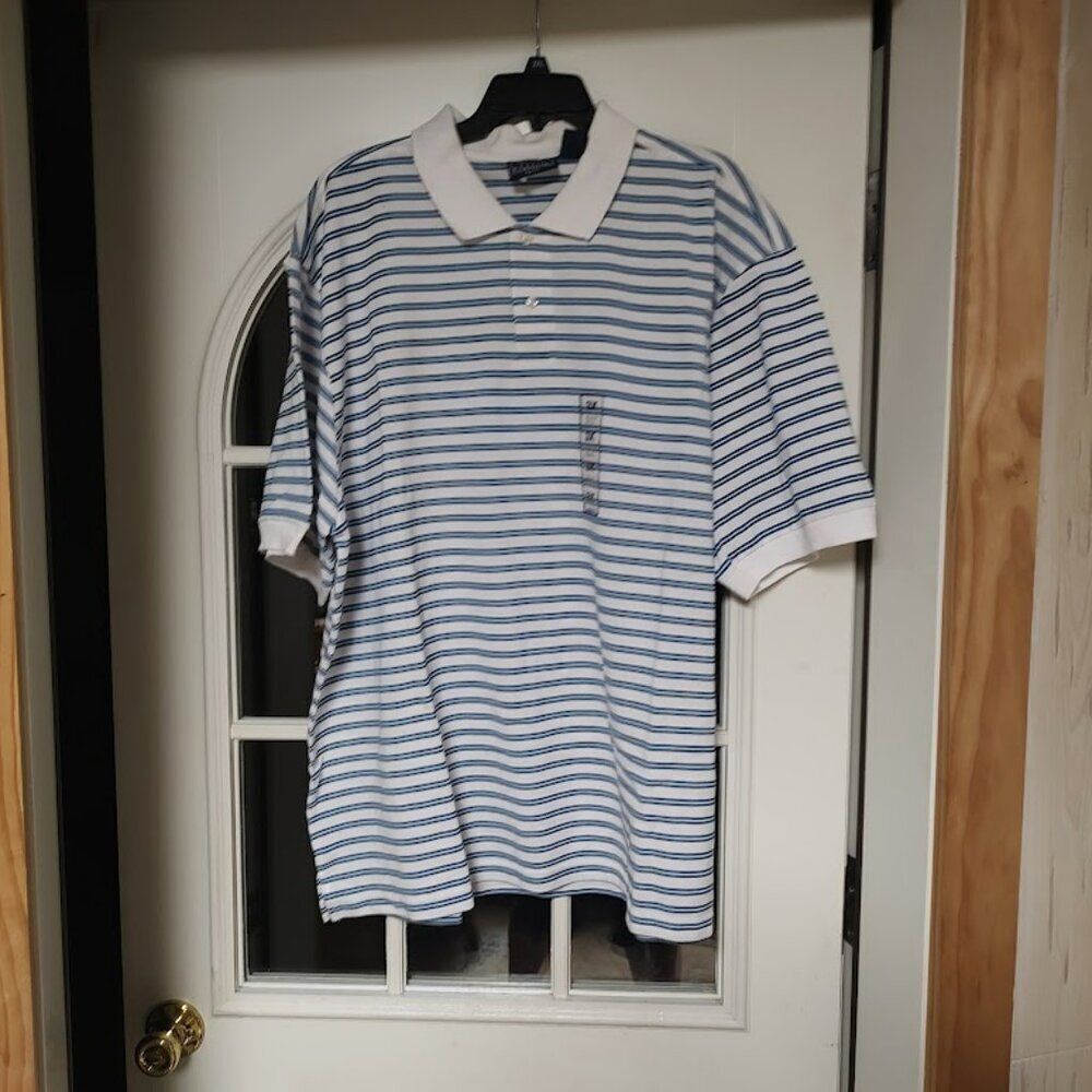 New Basic Editions White Blue Striped Knit Polo Size Men's 3X